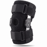 Black adjustable hinged knee brace with adjustable straps and side support